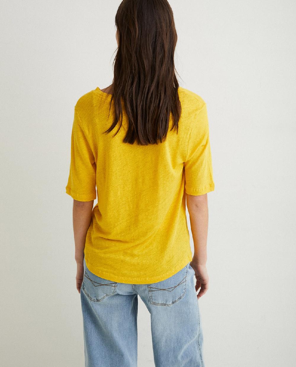 yerse Camiseta 100% lino amarillo Libre de impuestos