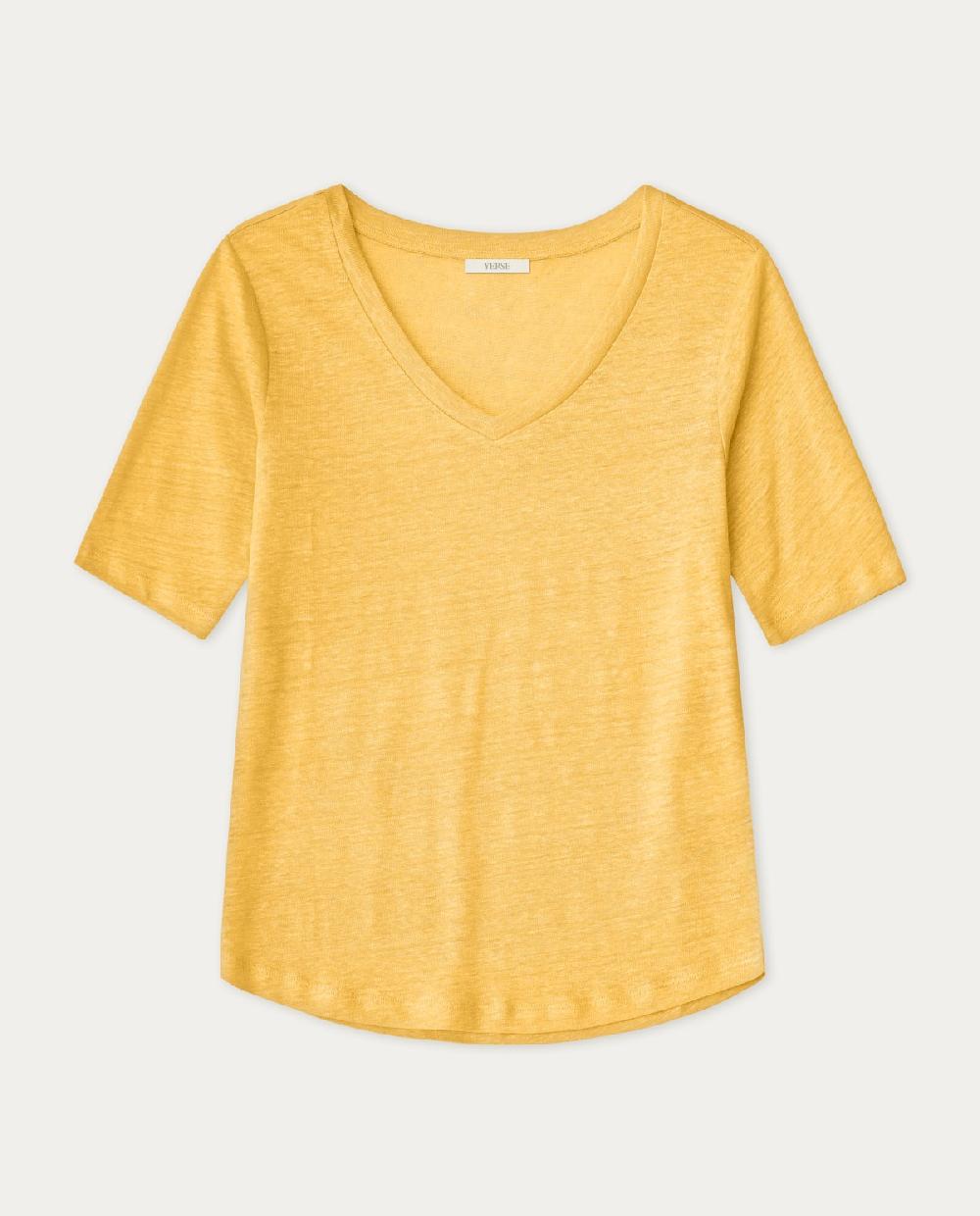 yerse Camiseta 100% lino amarillo Libre de impuestos