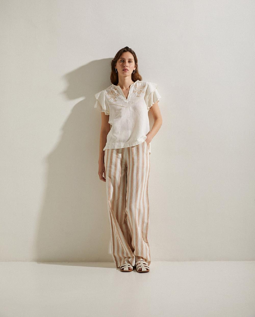 yerse Blusa lino bordados beige Descuento por venta flash