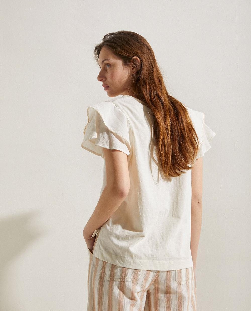 yerse Blusa lino bordados beige Descuento por venta flash