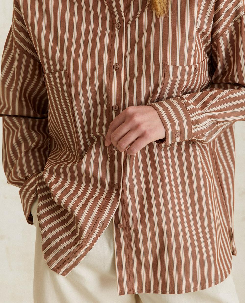 yerse Camisa algodón bolsillos rayas chocolate Ofertas de temporada