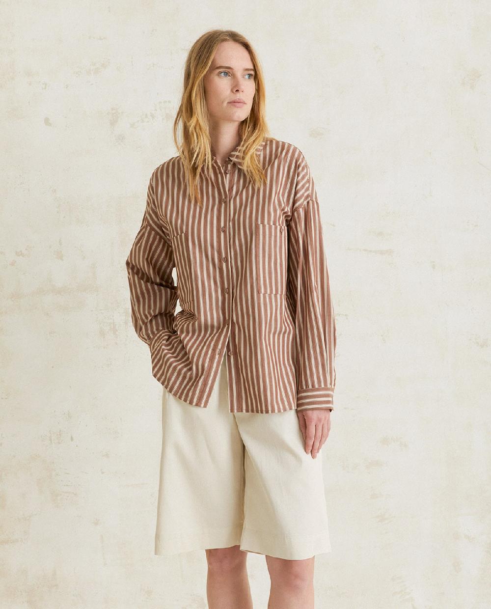 yerse Camisa algodón bolsillos rayas chocolate Ofertas de temporada