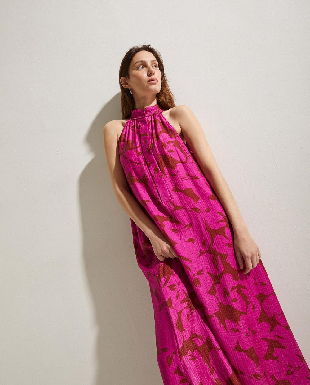 yerse Vestido cuello halter flores fuchsia Precio ultrabajo