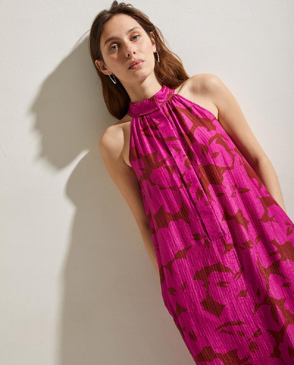 yerse Vestido cuello halter flores fuchsia Precio ultrabajo