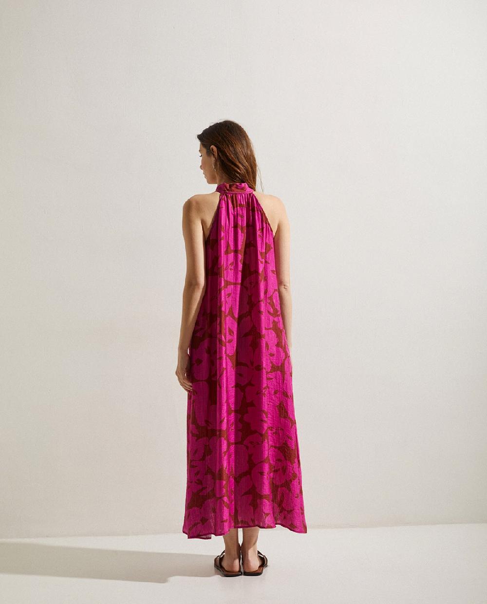 yerse Vestido cuello halter flores fuchsia Precio ultrabajo