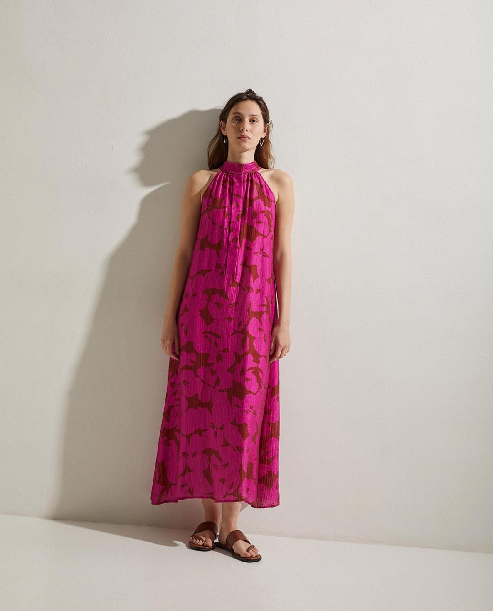 yerse Vestido cuello halter flores fuchsia Precio ultrabajo