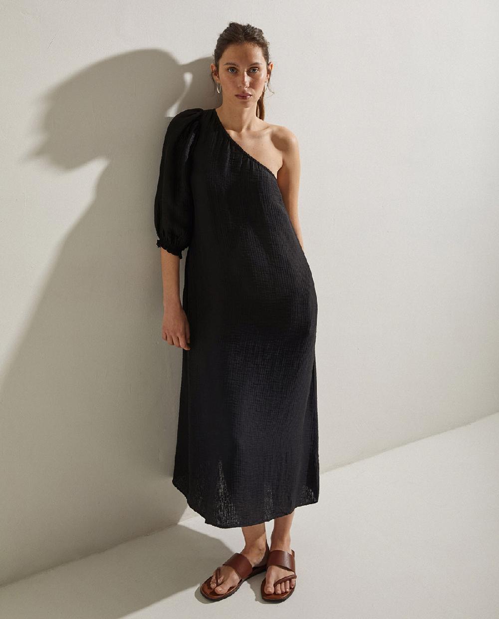 yerse Vestido manga abullonada negro Venta caliente