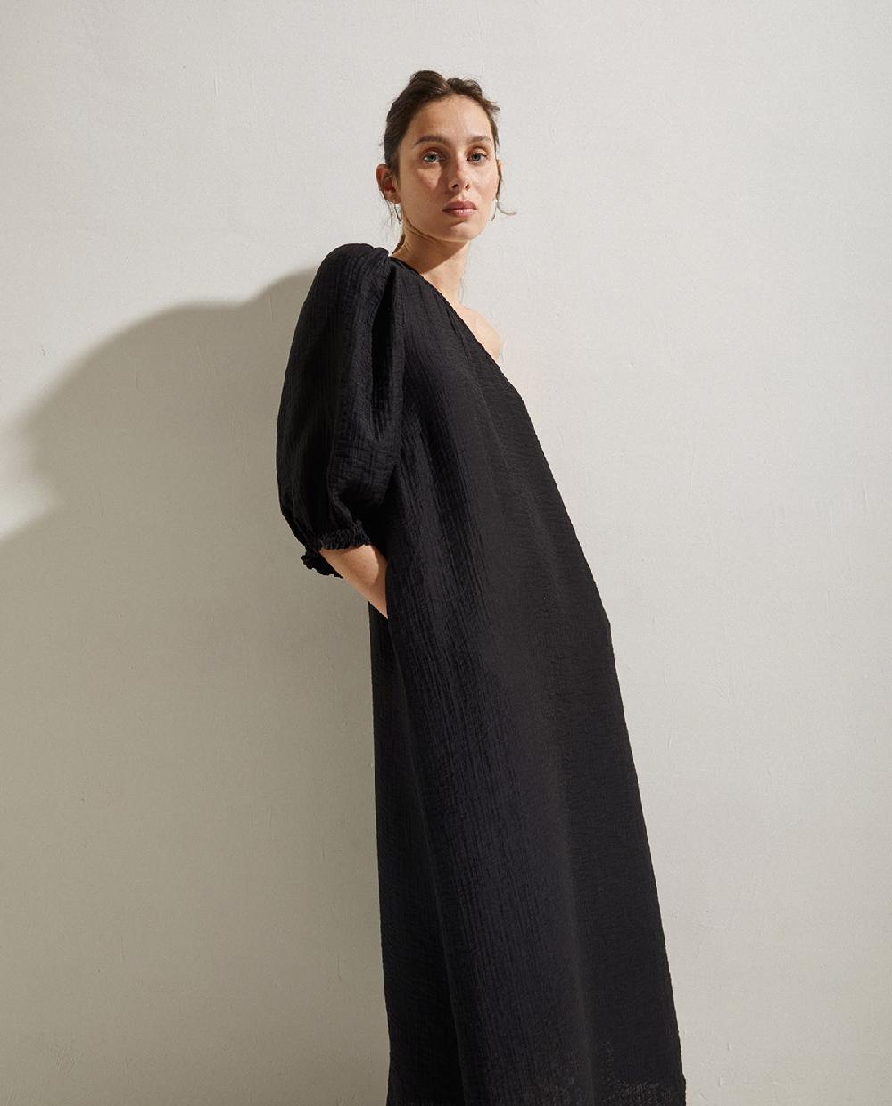 yerse Vestido manga abullonada negro Venta caliente