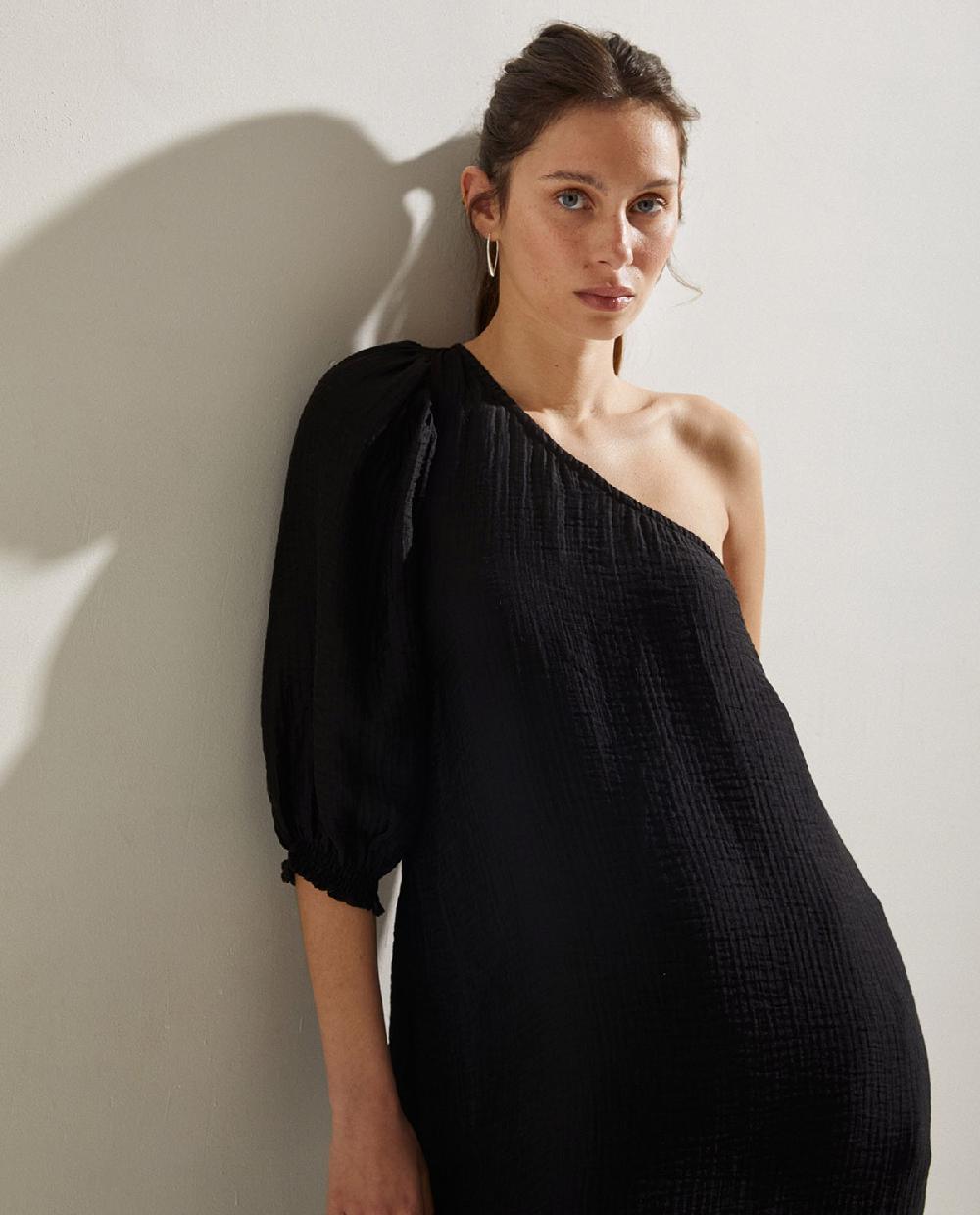 yerse Vestido manga abullonada negro Venta caliente