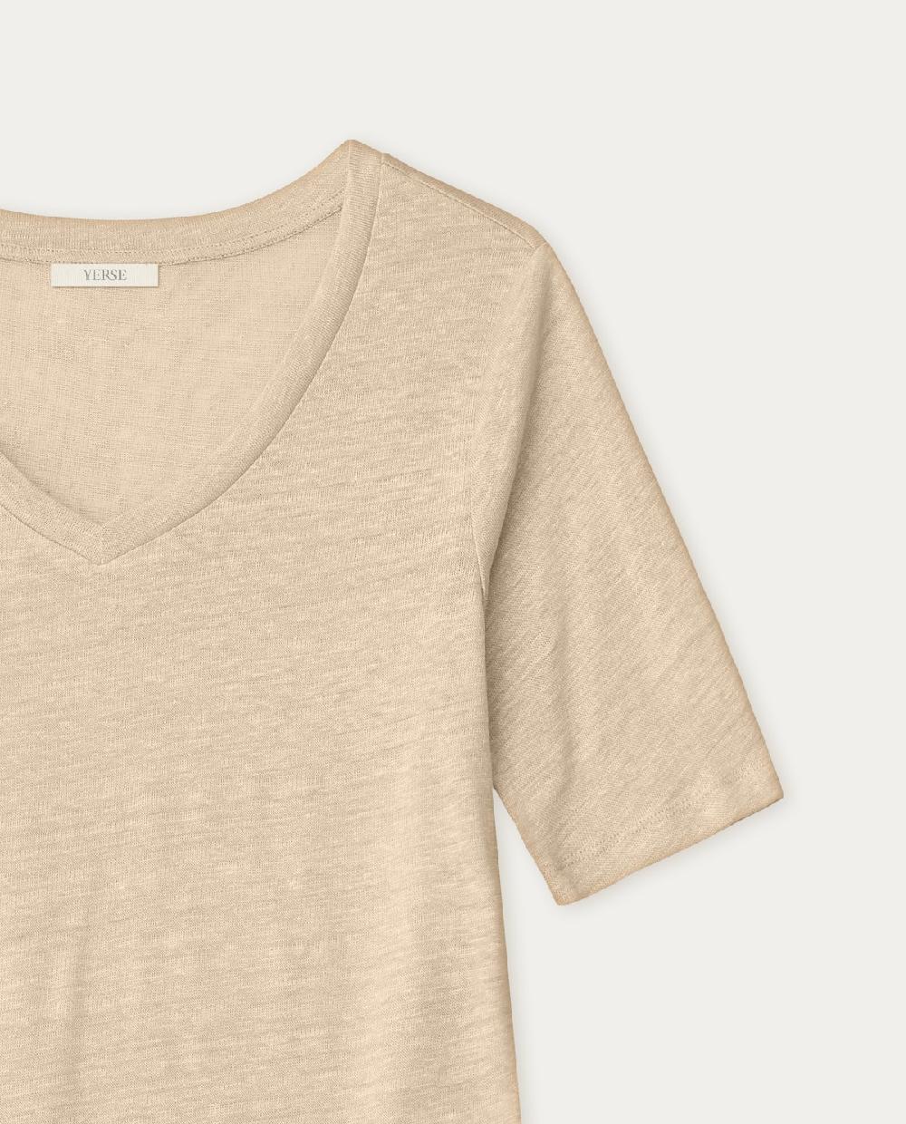 yerse Camiseta 100% lino beige En oferta