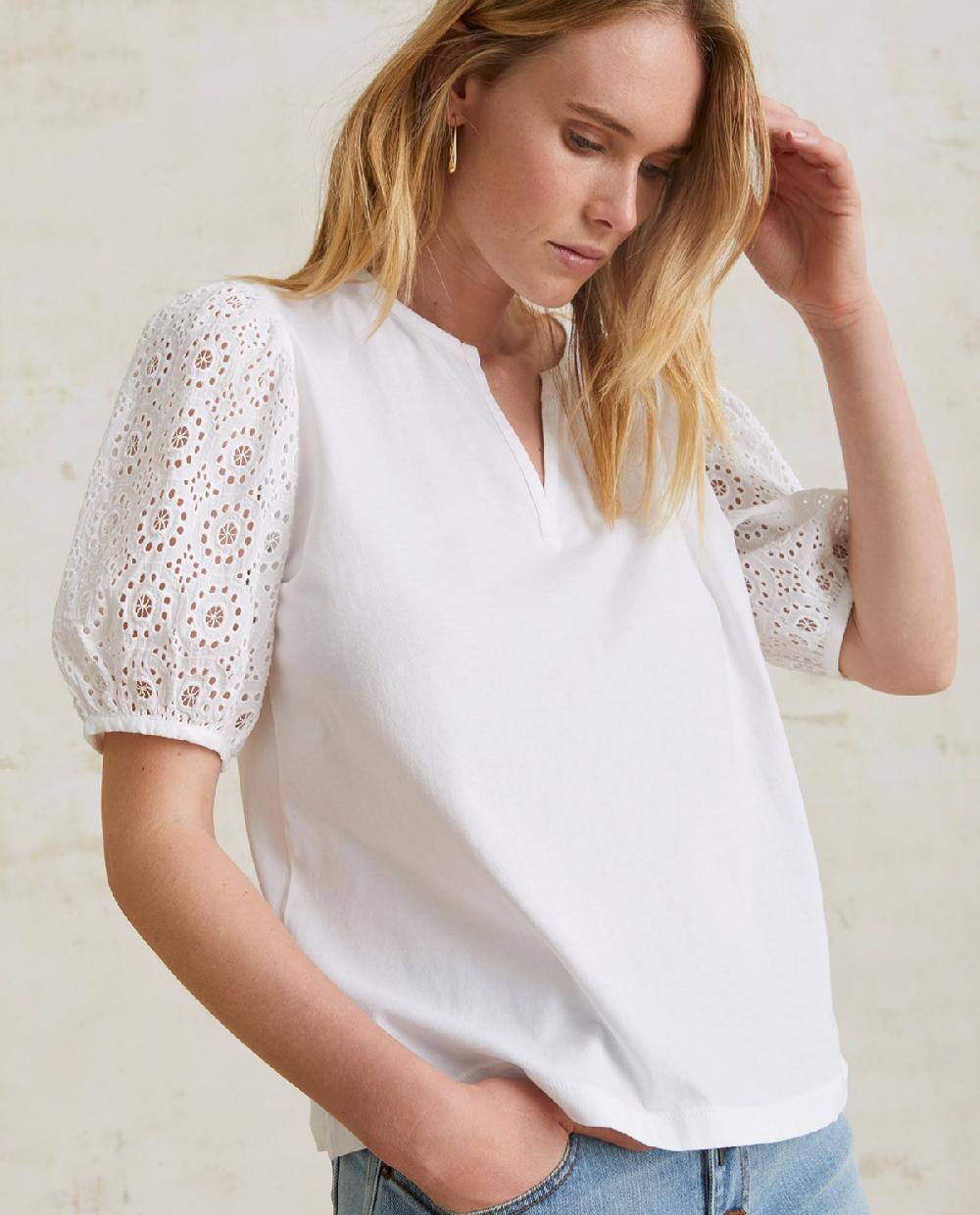 yerse Camiseta algodón mangas bordadas blanco Rebajas de fábrica