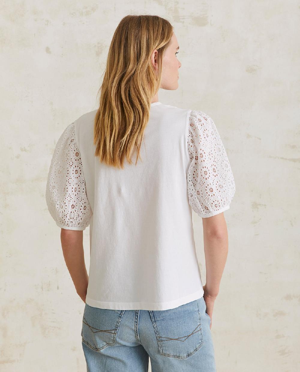 yerse Camiseta algodón mangas bordadas blanco Rebajas de fábrica