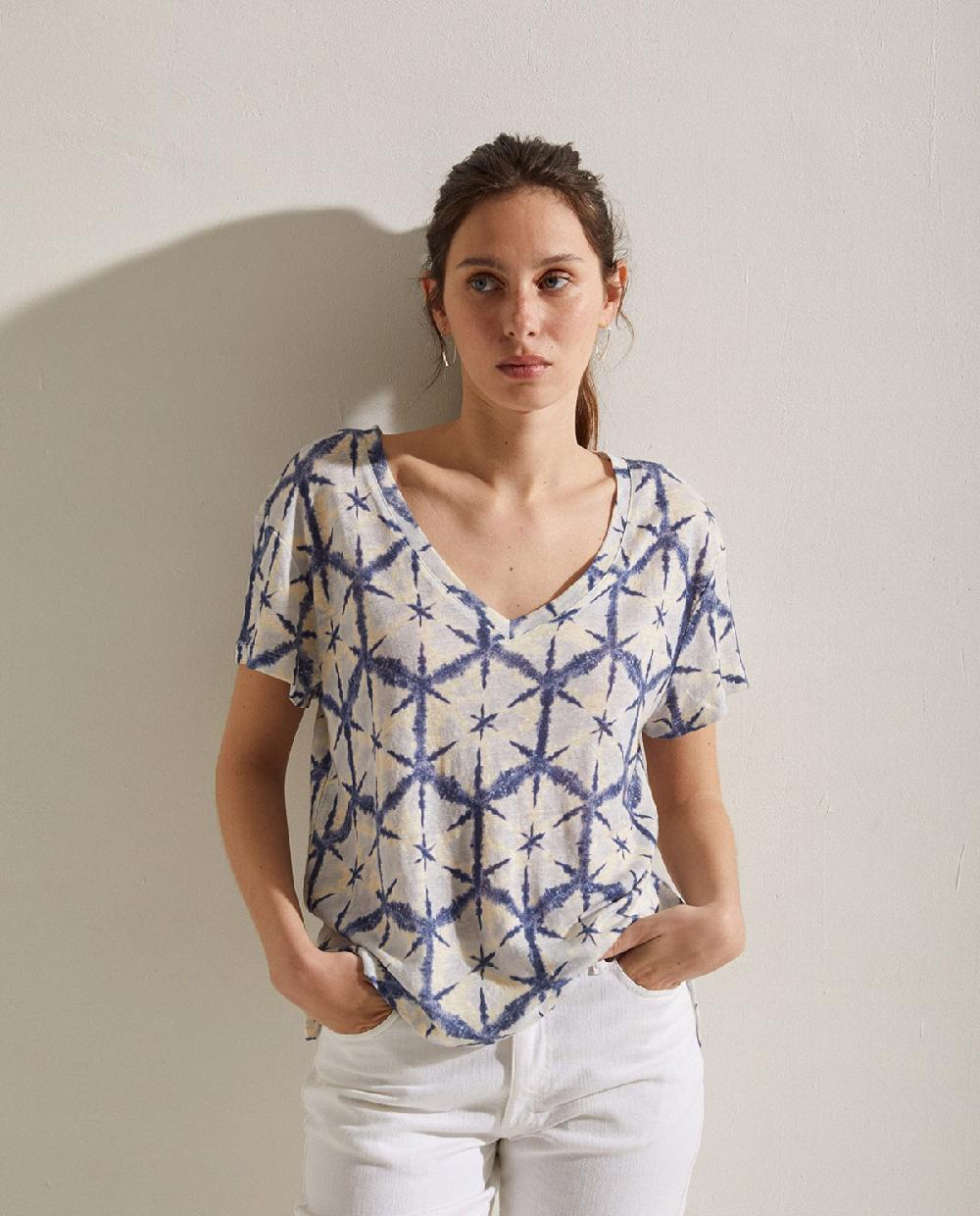 yerse Camiseta lino estampada azul Tienda