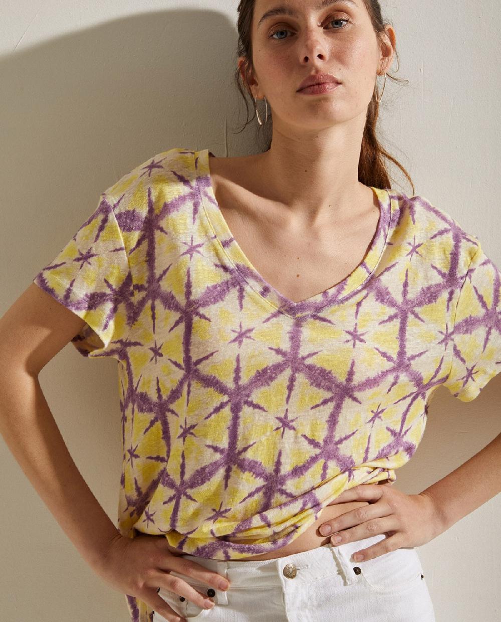 yerse Camiseta lino estampada lila