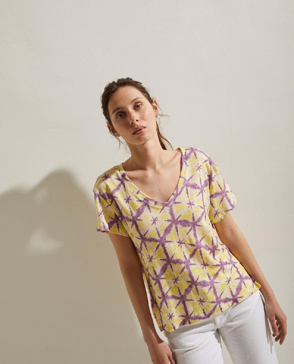yerse Camiseta lino estampada lila Tienda