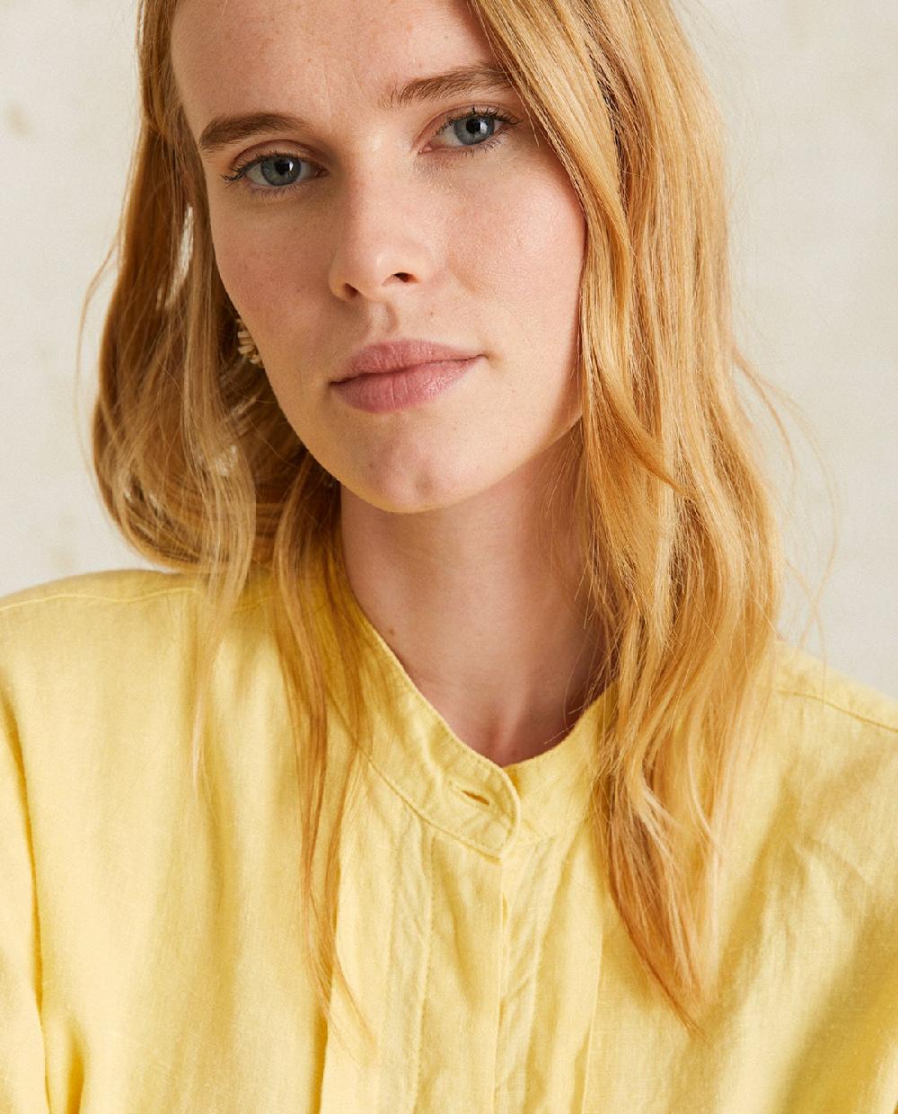 yerse Camisa lino cuello mao amarillo Mejor oferta