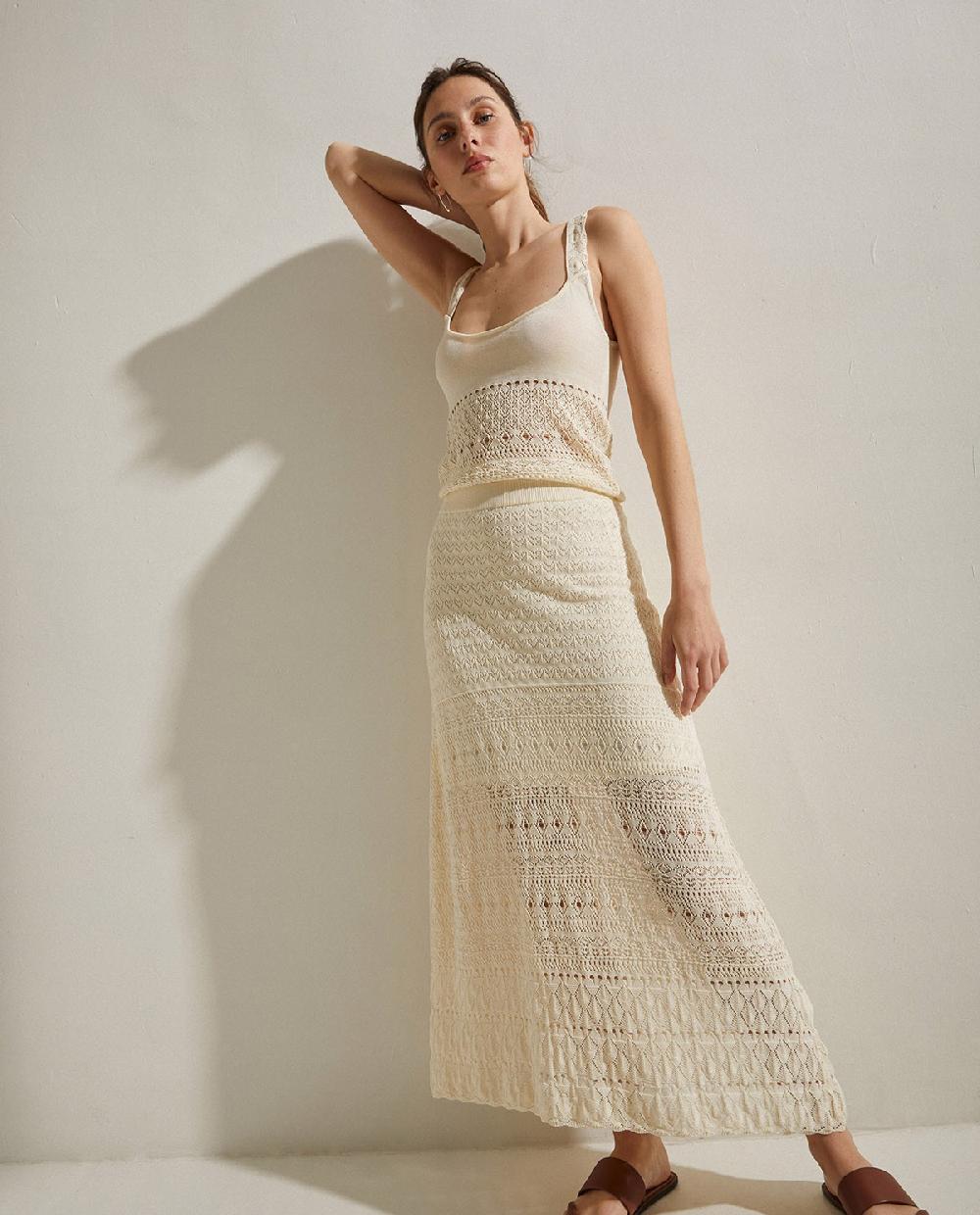 yerse Falda midi crochet crudo Último día