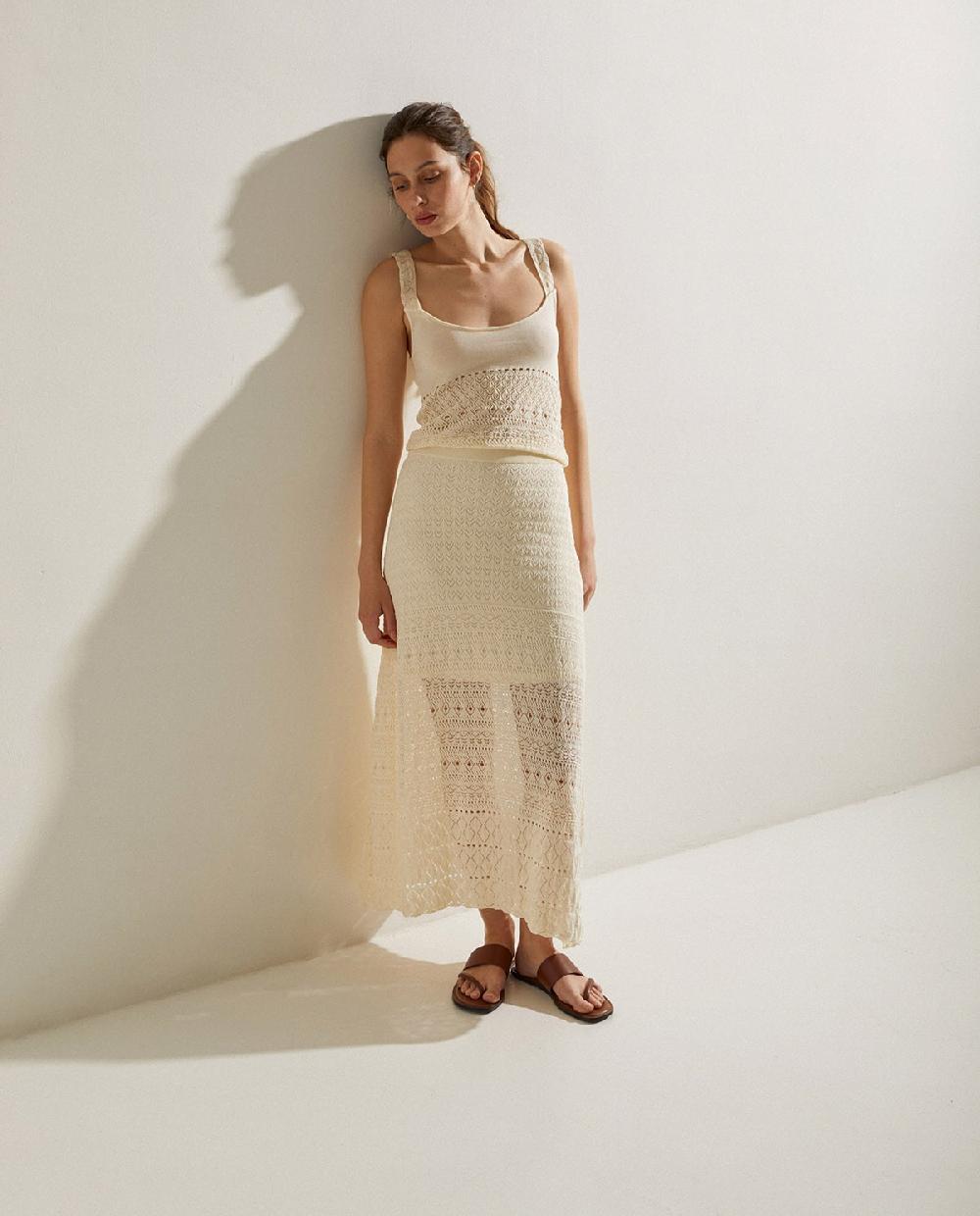 yerse Falda midi crochet crudo Último día