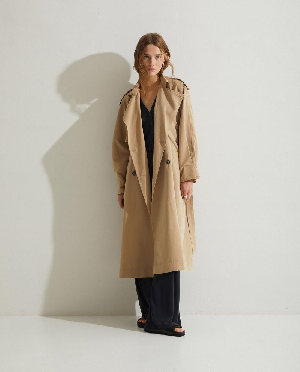 yerse Gabardina larga cruzada camel