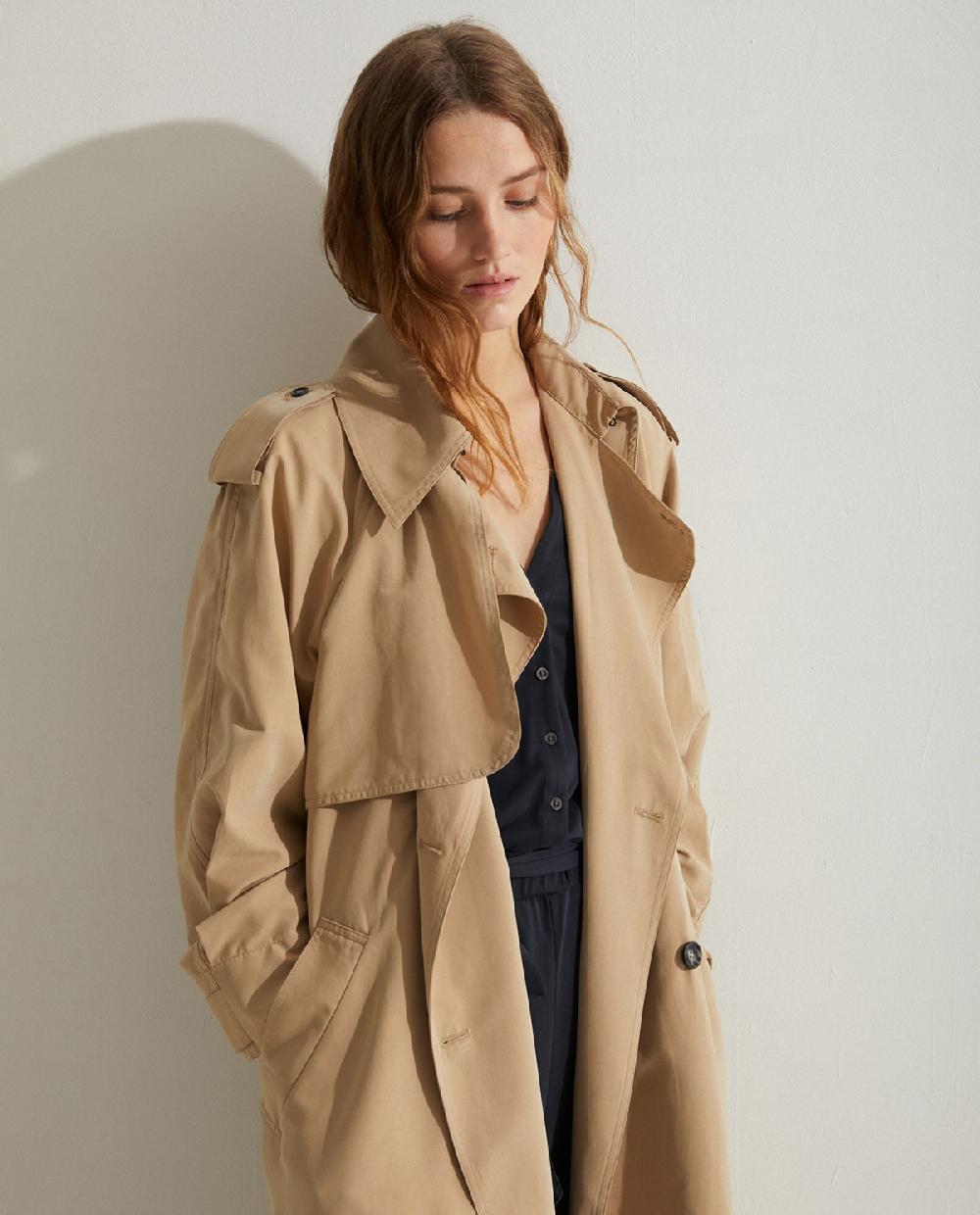 yerse Gabardina larga cruzada camel Oferta especial de fábrica