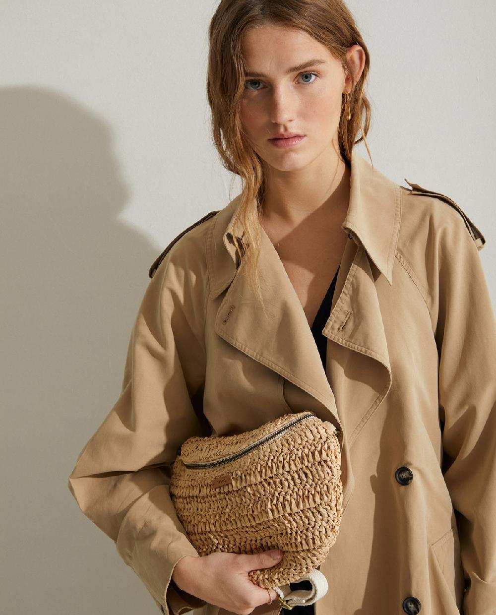 yerse Gabardina larga cruzada camel Oferta especial de fábrica