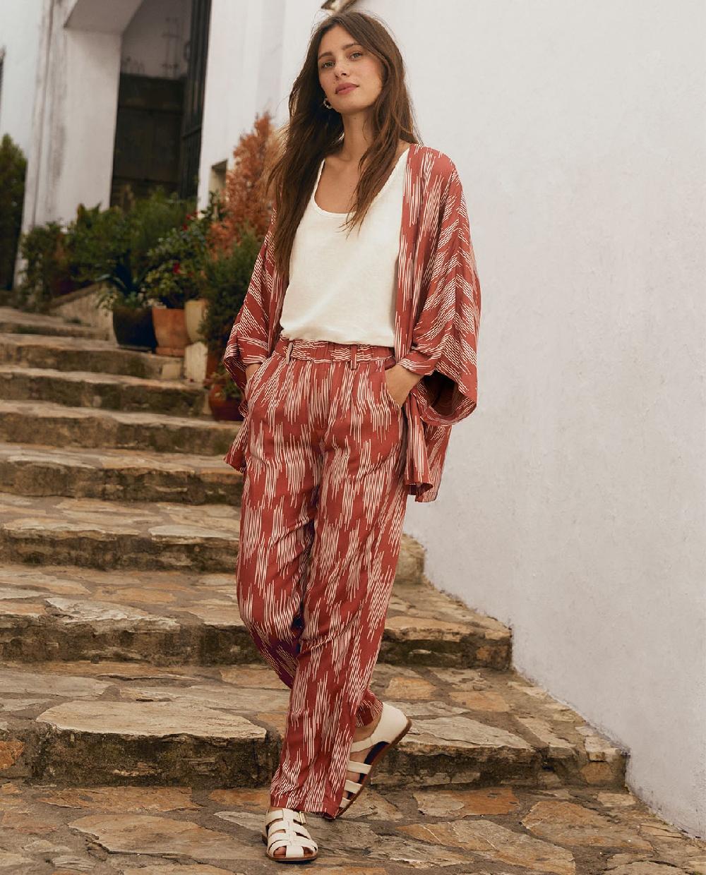 yerse Kimono fluido estampado teja Liquidación