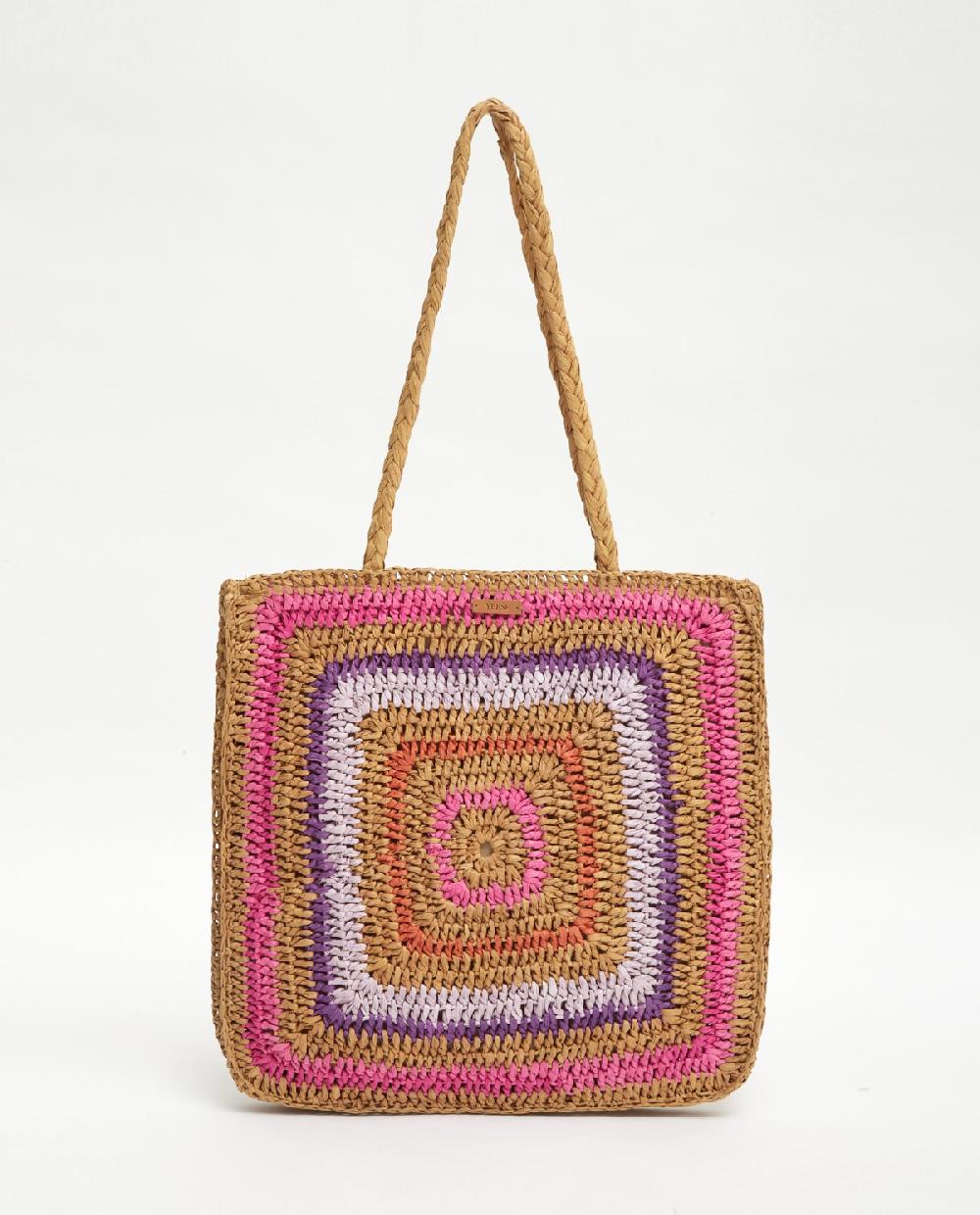 yerse Maxi bolso rafia multicolor rosa Envío internacional gratuito