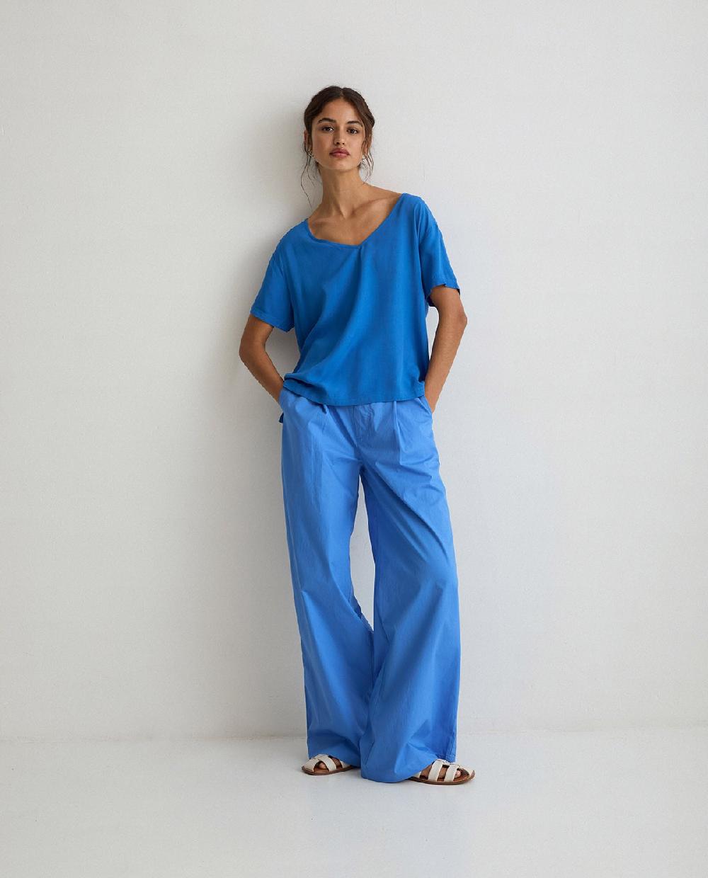 yerse Pantalones algodón wide leg azul Descuentos del mes
