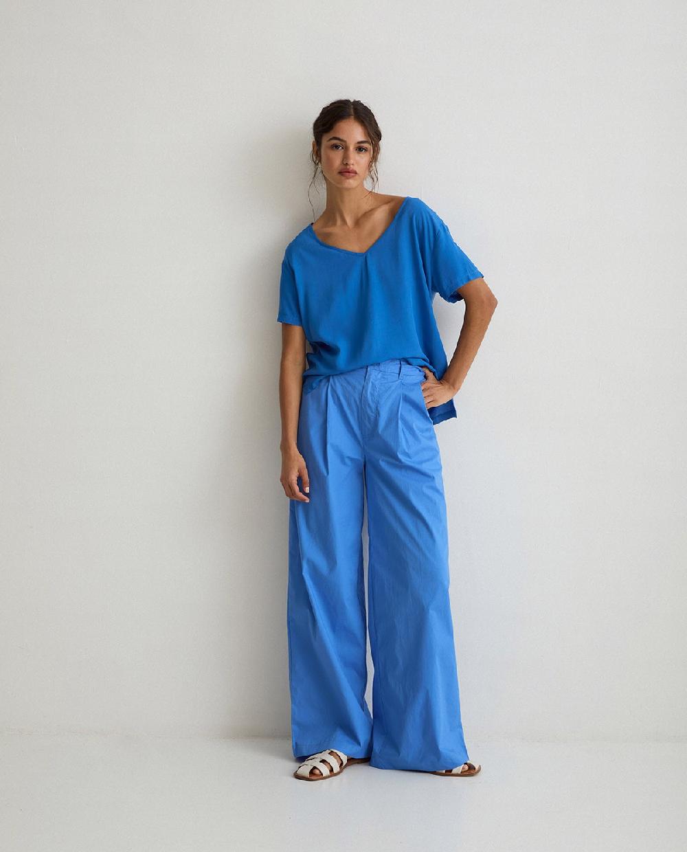 yerse Pantalones algodón wide leg azul Descuentos del mes