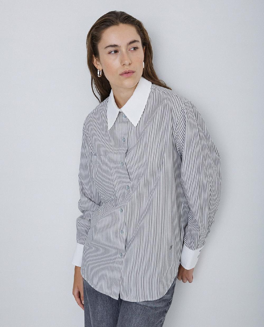 yerse Camisa 100% algodón rayas gris claro Venta caliente