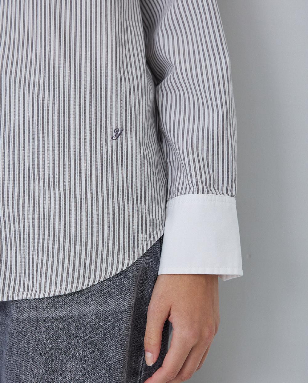 yerse Camisa 100% algodón rayas gris claro Venta caliente