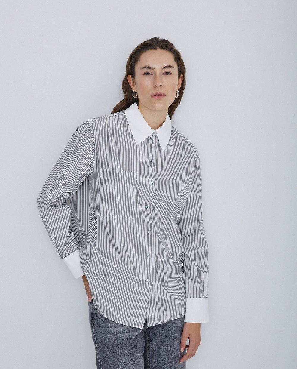 yerse Camisa 100% algodón rayas gris claro Venta caliente