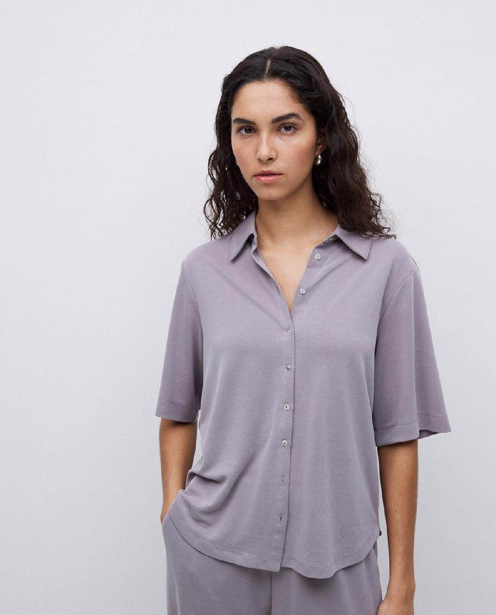 yerse Camisa fluida manga corta gris Rebajas de fábrica