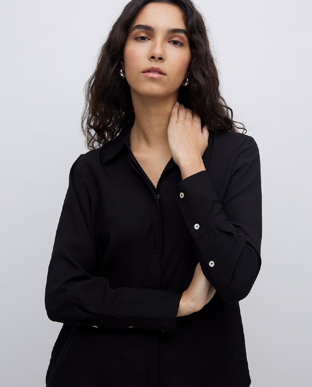 yerse Camisa fluida viscosa negro Descuento