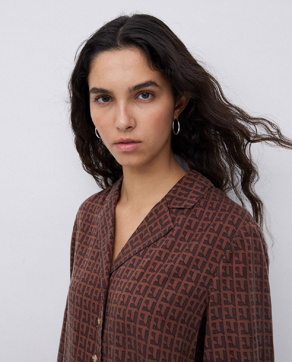 yerse Camisa tencel cuello solapa chocolate Envío gratis