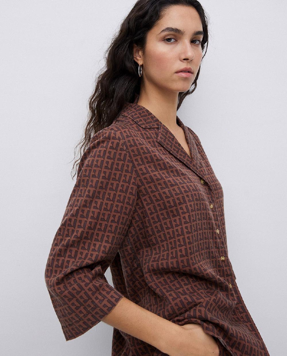 yerse Camisa tencel cuello solapa chocolate Envío gratis