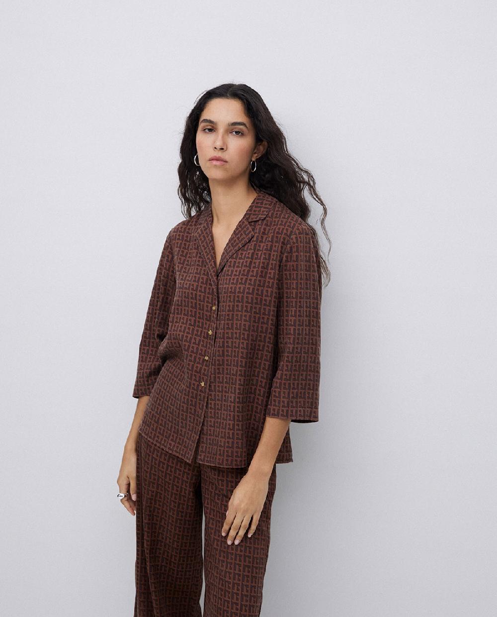 yerse Camisa tencel cuello solapa chocolate Envío gratis