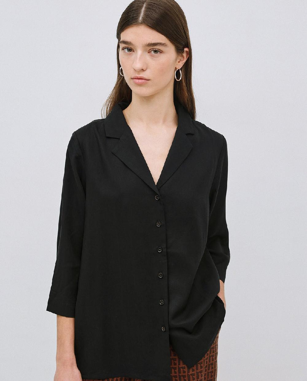 yerse Camisa tencel cuello solapa negro Oferta especial