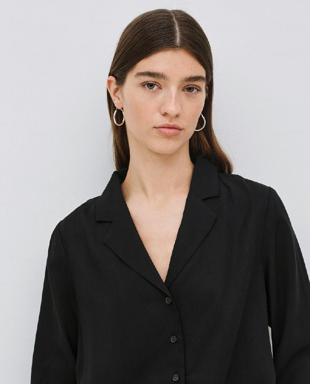 yerse Camisa tencel cuello solapa negro Oferta especial