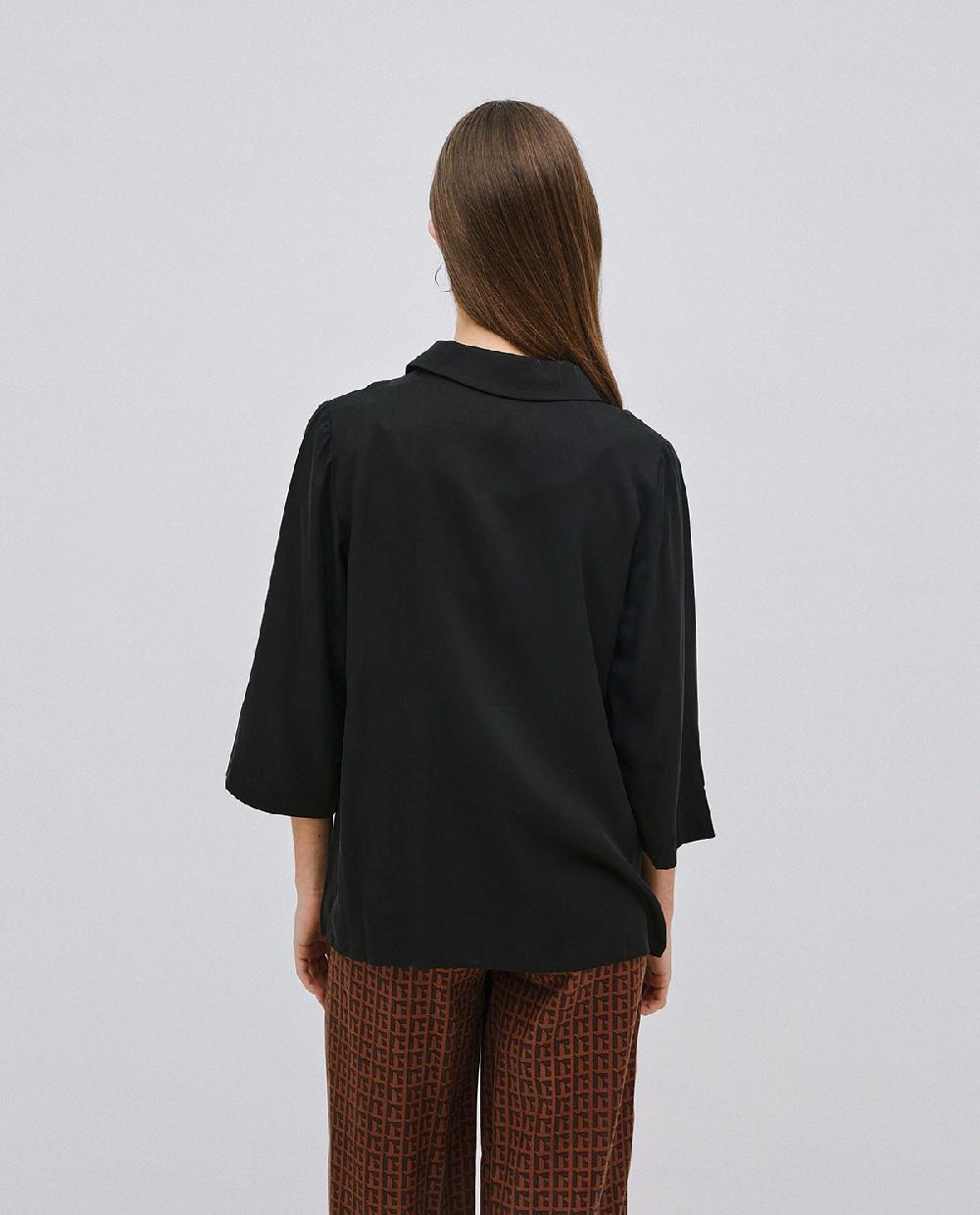yerse Camisa tencel cuello solapa negro Oferta especial