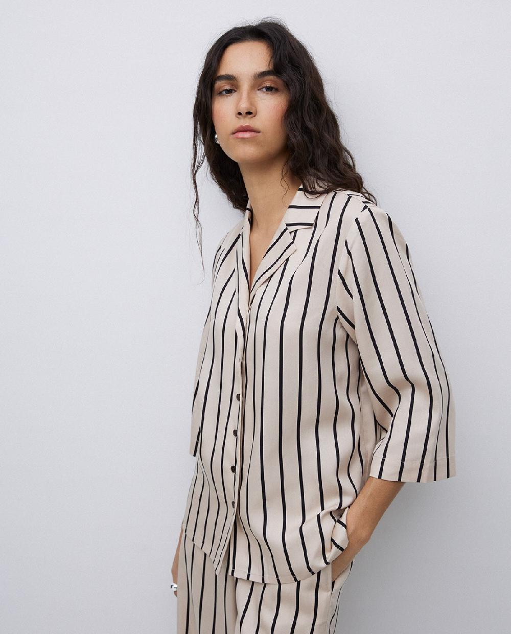 yerse Camisa tencel cuello solapa rayas crudo Envío gratis