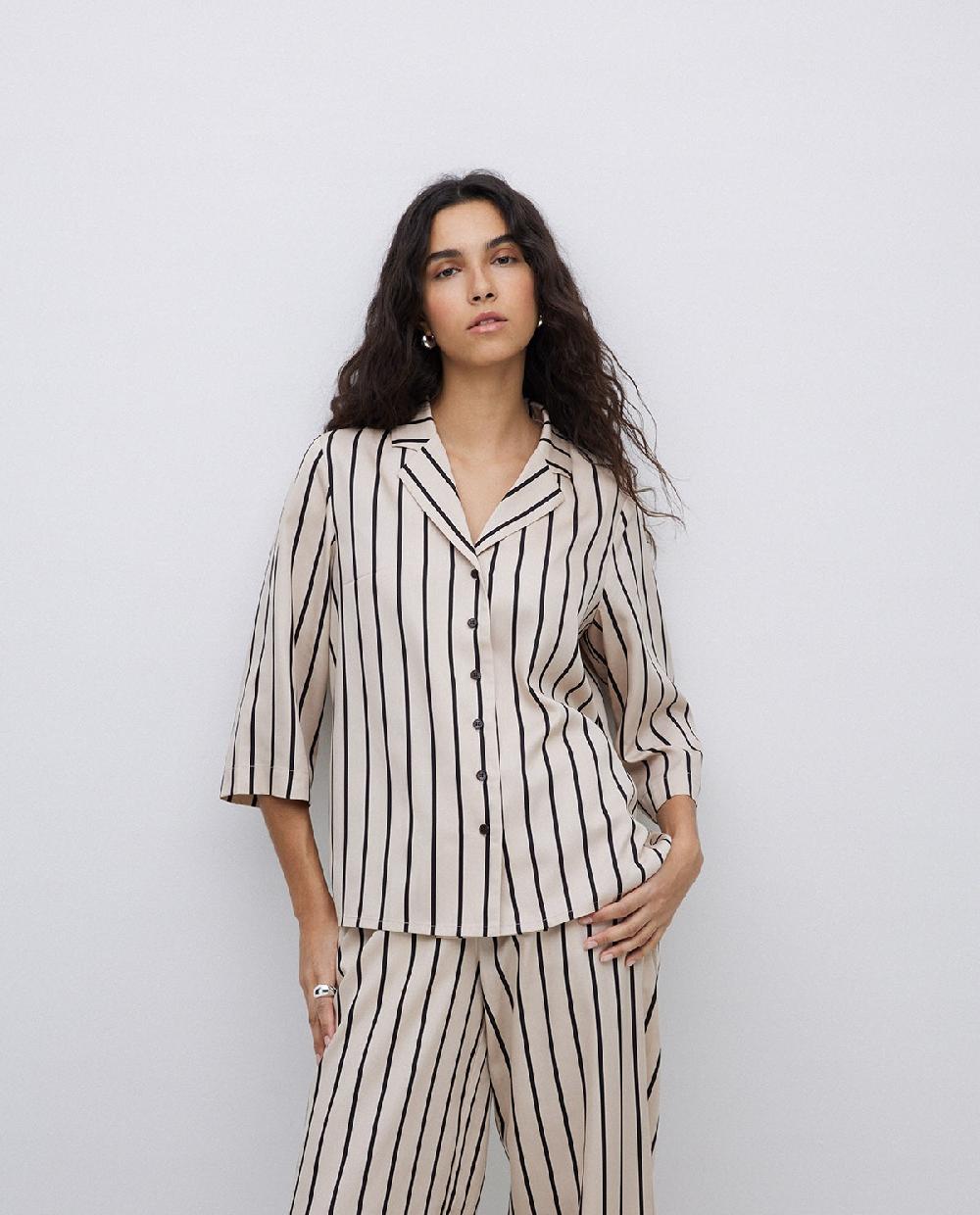yerse Camisa tencel cuello solapa rayas crudo Envío gratis