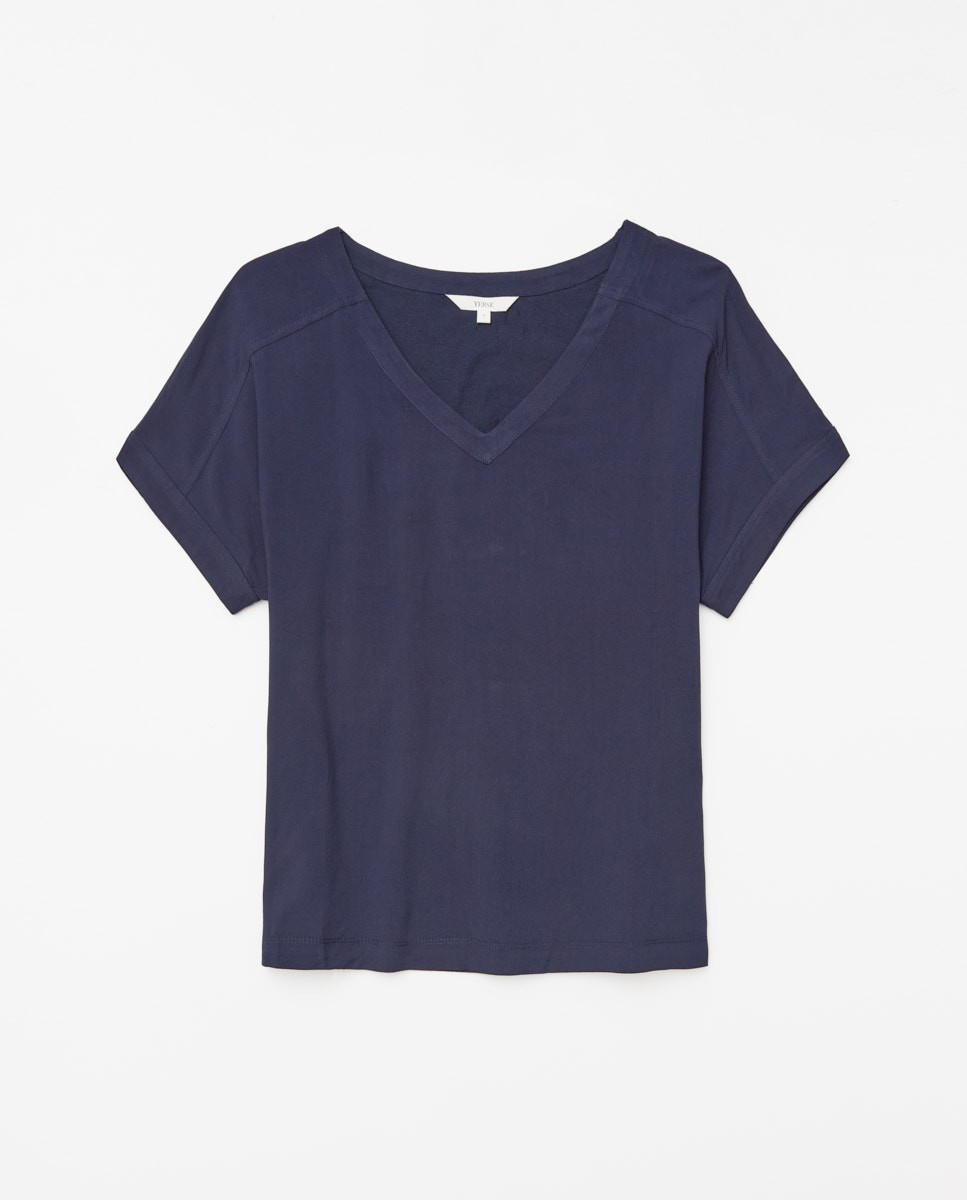 yerse Camiseta bimateria escote pico azul oscuro Solo hoy