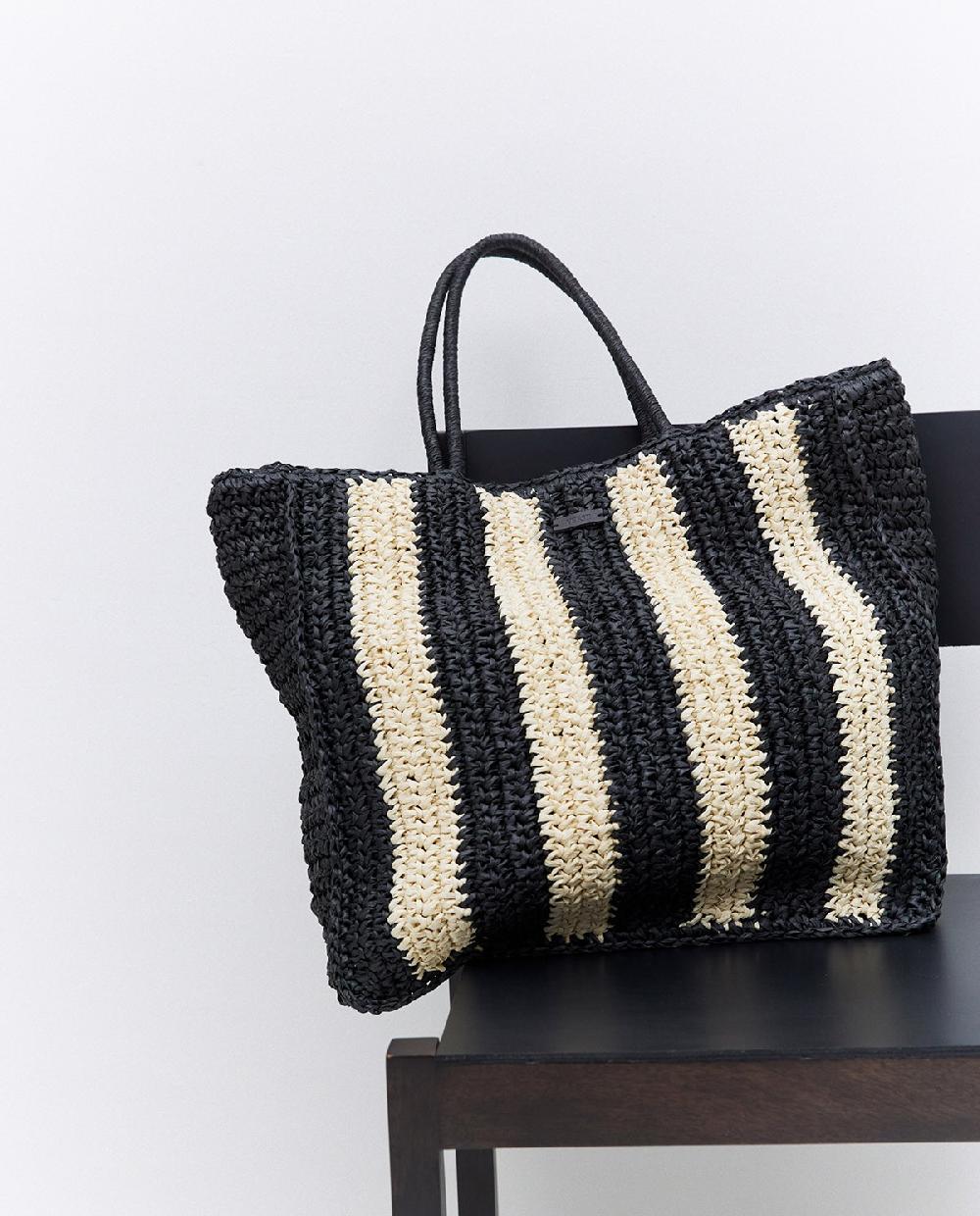 yerse Bolso Shopper Rafia crudo y negro Devoluciones gratuitas
