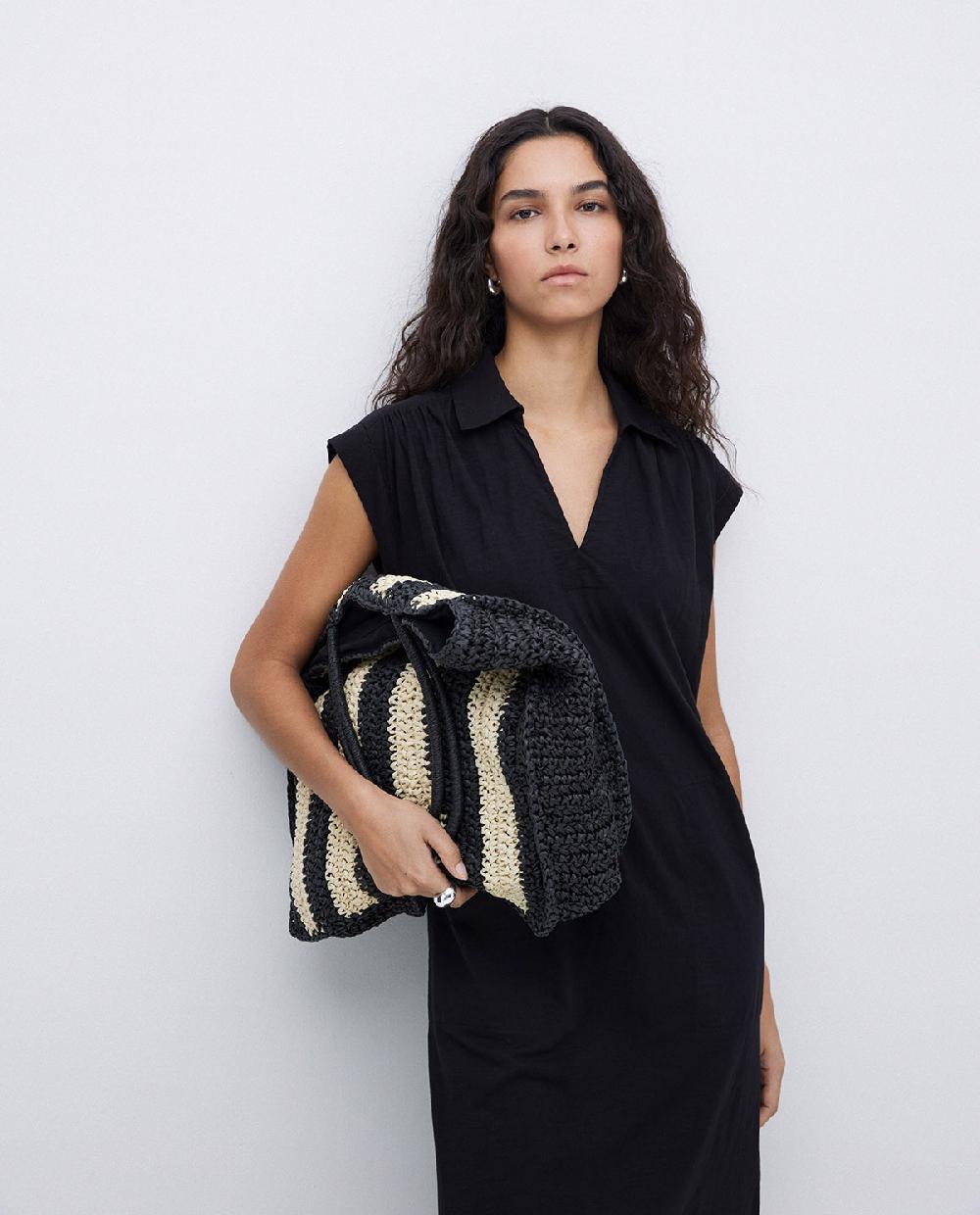 yerse Bolso Shopper Rafia crudo y negro Devoluciones gratuitas