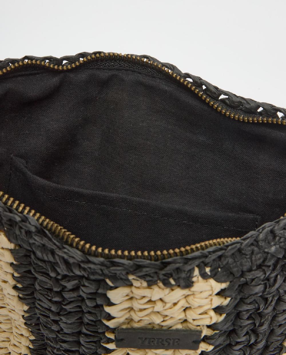 yerse Clutch rafia crudo y negro Outlet online