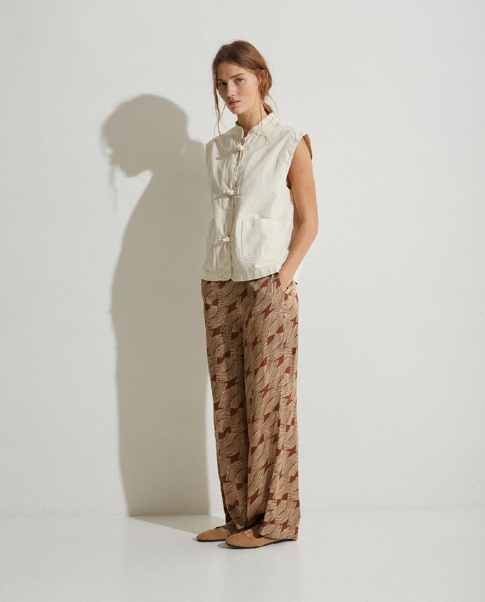 yerse Pantalones satén fluidos chocolate Oferta especial