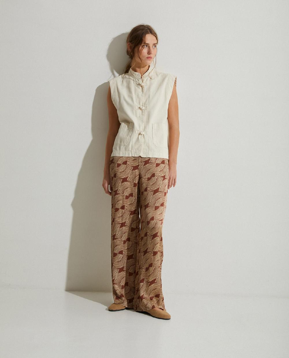 yerse Pantalones satén fluidos chocolate Oferta especial