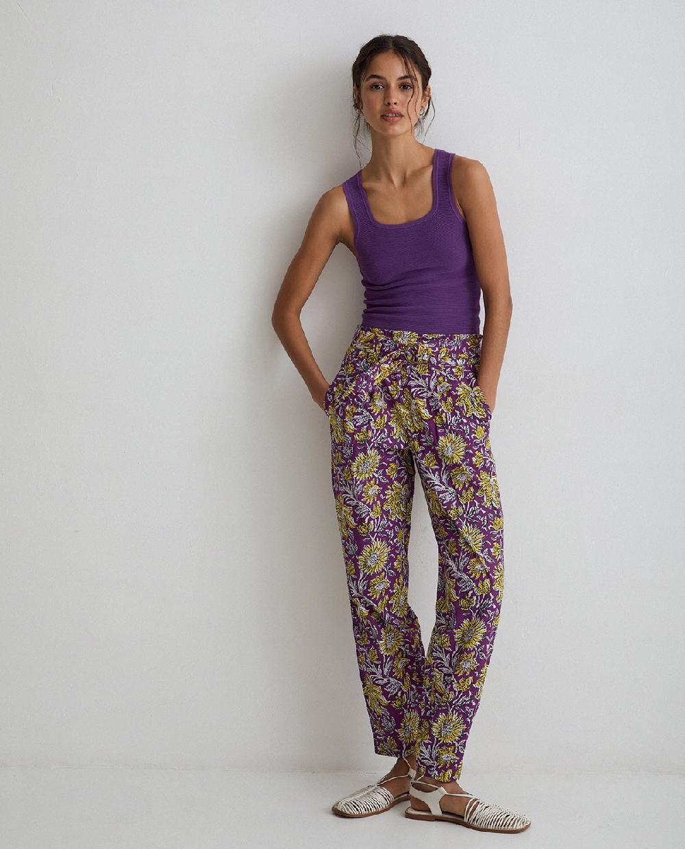 yerse Pantalón algodón estampado lila Últimos 3 días