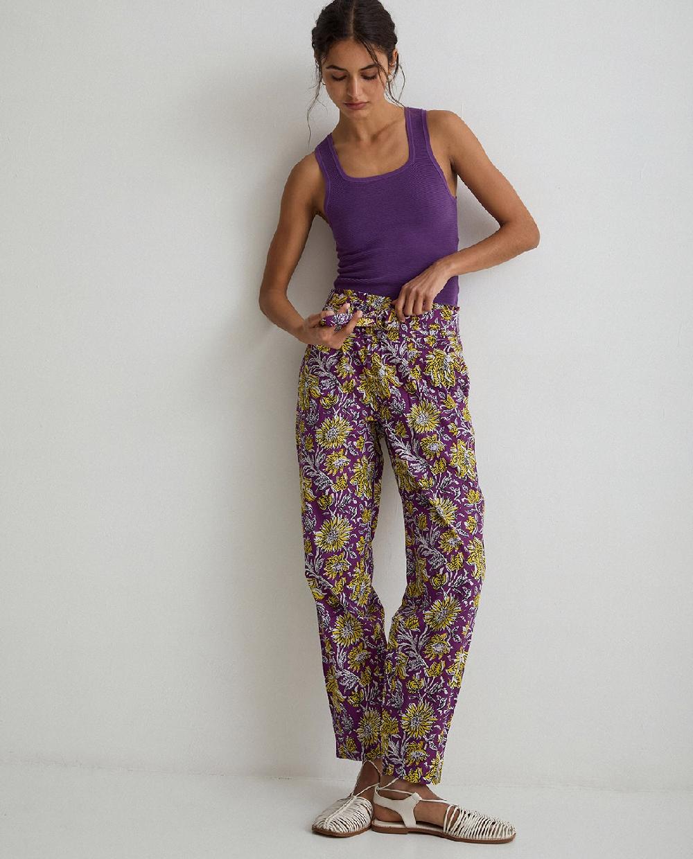 yerse Pantalón algodón estampado lila Últimos 3 días